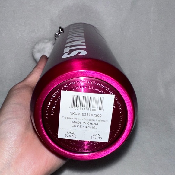 Starbucks Holiday 2023 Pink Tumbler with Pom Pom Charm Keychain 16 oz - Picture 4 of 4